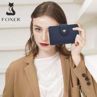 FOXER ใหม่กระเป๋าสตางค์หนังแตกคุณภาพสูงสำหรับผู้หญิง,กระเป๋าสตางค์แฟชั่นใส่ C0in ได้เยอะดีไซน์โลโก้ขนาดกลางและยาว