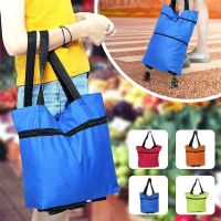 Blue Retractable Roller Fashion Portable Shopping Wheel Bag Foldable Back Shopping Bag Grocery Rack Storage Bag