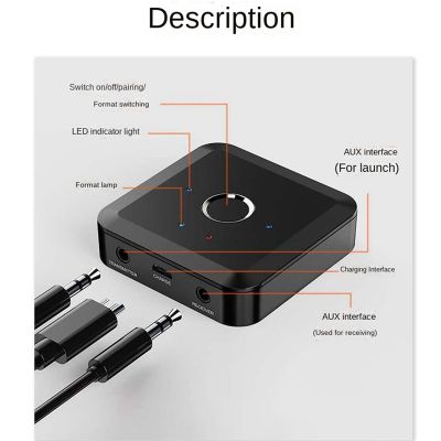 Bluetooth 5.2 Audio Transmitter Receiver All in One 24Bit 3.5MM Adaptive LL HD Wireless Adapter for TV PC Car