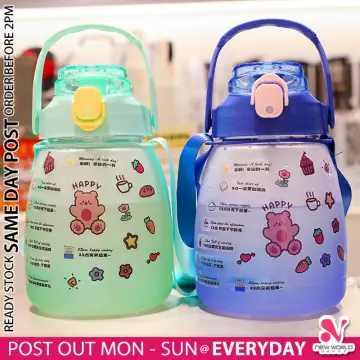 Cute Water Bottle For Girls 1.3L Straw Tumbler Summer Plastic Mug Portable  Kids Kawaii Cup Large Capacity Sports Drinking Kettle