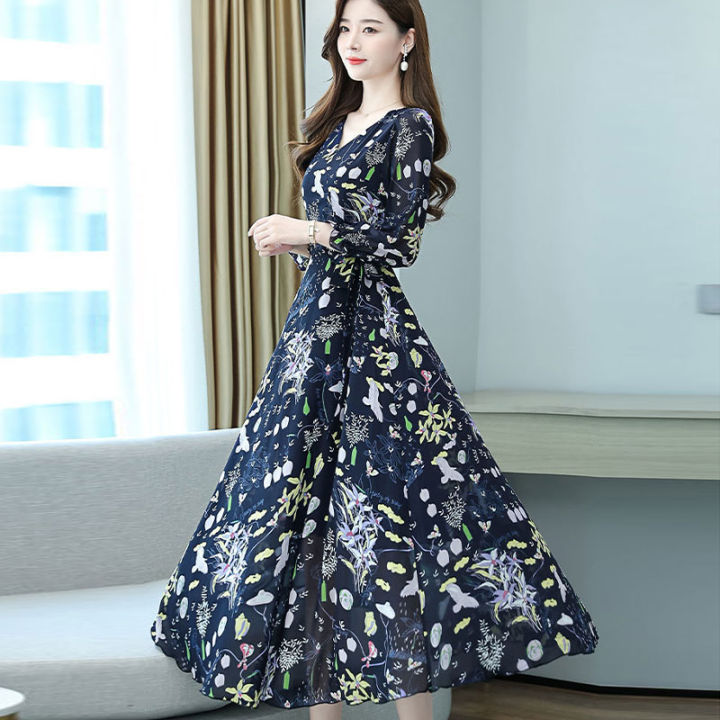 maozhuxia-ชุดเดรสสำหรับสตรี-คอกลางอายุขนาดใหญ่กระโปรงทรงเอชุด-เดรสเกาหลีสวยๆ-ชุดผ้าไทยสวยๆ100