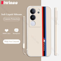 NIWINEE น้ำยาเคสซิลิโคนแบบนิ่มสำหรับ VIVO V29 5G /Vivo S17 Pro 5G เคสใส่โทรศัพท์ลายทางฟรีสายคล้องขอบตรงคลุมทั้งหมดด้านฝาครอบกันกระแทก