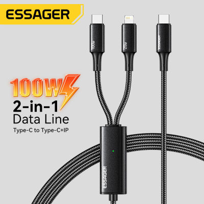 Essager 100วัตต์2 In 1 Type C เคเบิ้ลสำหรับ 14 13 12 PD Type C เพื่อสายฟ้าประเภท C เคเบิ้ลสำหรับ Xiaomi ซัมซุงหัวเว่ย Oppo Vivo อย่างรวดเร็วชาร์จ USB-C ลวด Cord826