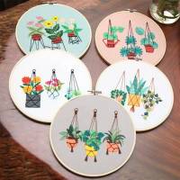 ชุดปักลาย กระถางดอกไม้ ขนาด 20cm. Hanging Pot DIY Embroidery Kit 20cm