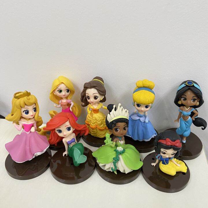 8-pcs-disneys-princessesตุ๊กตาขยับแขนขาได้อะนิเมะตุ๊กตาของเล่นตุ๊กตาสำหรับสาวminiโมเดลแกะสลักเค้กตกแต่งการ์ตูนของขวัญวันเกิดสำหรับเด็ก