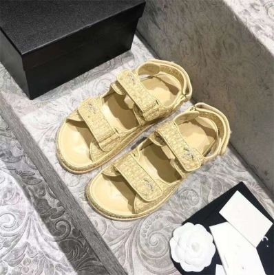 [READY STOCK] Thick Bottom Velcro Casual Versatile Leather Flat Bottom Beach Sandals