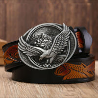 GFOHUO New Fashion Casual Mens Leather Belts Male Top Quality Eagle Totem Copper Smooth Buckle Retro Belt For Mens Jeans