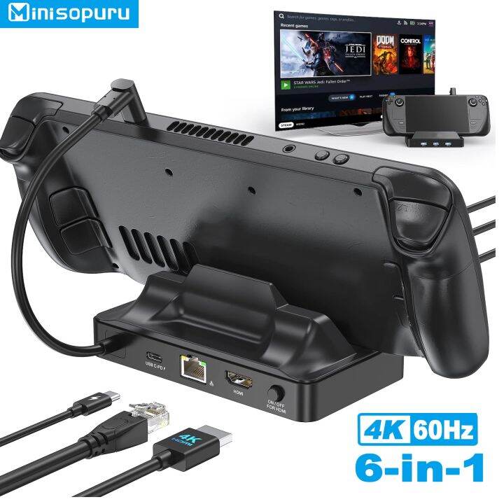 Minisopuru Docking Station 6 in1 Steam Deck Dock with HDMI RJ45 PD 100W ...