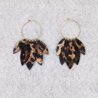 ZWPON Genuine Leather Leaf Fringe Hoop Earrings Leather Jewelry Wholesale