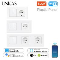 UNKAS EU Socket Plastic Panel DIY Free Combination PC Tuya Wifi Single Fire Line 1 2 Gang White Glass Light Switch Outlet