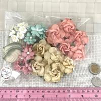 ดอกไม้กระดาษสา ผสม 30 ดอก 3 ไซด์  พร้อมใบไม้  Handmade งานแต่ง เข็มกลัด ทำมงกุฏดอกไม้  กำไลเจ้าสาว หรืองานเกษียณ ดอกไม้ประดิษฐ์ โทนพาสเทล