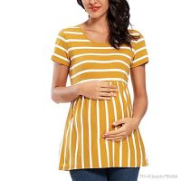 ۞✷○ Camisa de maternidade poliéster macio para mulheres gola redonda básica RUCHING MIDSECTION manga curta tops fashion diários