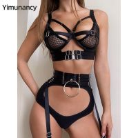 【CC】☸  Yimunancy 3-Piece Transparent Gothic Set Cut Out Bandage Garter Brief