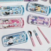 Sanrio Cute Chopsticks Hello Kuromi Melody Purin Cinnamoroll Spoon Fork Stainless Steel Kids Cutlery Set Kawaii Toy Gift