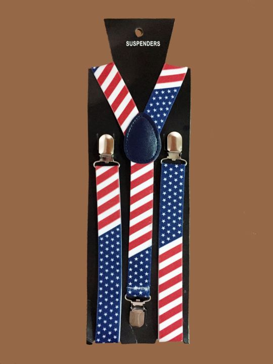 สายเอี๊ยม ลายธงชาติอเมริการิ้วเฉียง  American Flag Pattern Suspenders