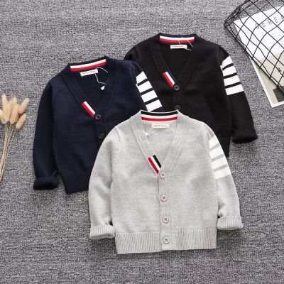 Ins Kids Boys Fashion V neck Cardigan Korean Style long sleeve strip sweater Childrens Knitted cardigan sweater TP19036