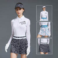 Love Golf สุภาพสตรีเสื้อแขนยาวสีขาวหญิงพิมพ์กระโปรงกอล์ฟผ้าไหมน้ำแข็ง Sun Protection Tops Slim จีบ Mini Skort Set