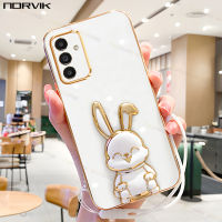 NORVIK เคสมือถือชุบโลหะหรูหราสีขาวพร้อมที่ยึดสายคล้องสำหรับ Samsung Galaxy กระต่าย,A24 A34 A54 S23 S23 + A14 A04 A13 A04S M53 M33 A73 A33 A53 S22 A03 A52S A22 FE LTE Plus Ultra 4G 5G n1-2คลุมปลอกอ่อน