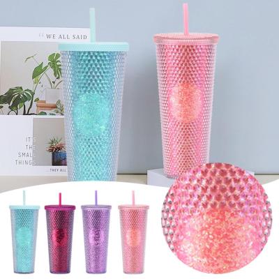 Cute Barbie Pink Studded Tumbler Water Cup Water Bottle Plastic Double Cup Straw M1G3