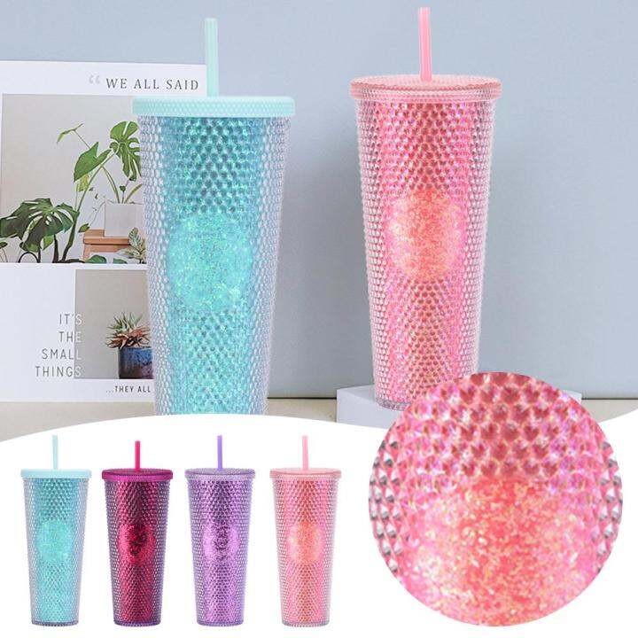 cute-barbie-pink-studded-tumbler-water-cup-water-bottle-plastic-double-cup-straw-m1g3