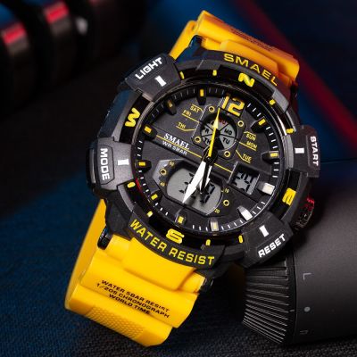 SMAEL Top Luxury Brand Mens Watch Outdoor Sports Waterproof Watches Dual Time Display Quartz Wristwatches Rubber Digital Clock