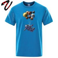 Breathable 100% Premium Cotton T-Shirts Mens Astronaut Space Travel Male T Shirts Tops Fashion TShirt Planet Balloon Man Shirts