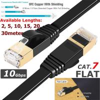 RJ45 Network Cat7 Ethernet Cable Gold Ultra-thin Flat 10Gbps Black LAN Cable Lead 2m 5m 10m 15m 20m 30m