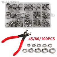 ▽ 45/80/100pcs Single Ear Stepless Hose Clamps 1PC Hose Clip Clamp Pliers 304 Stainless Steel Hose Clamps Pipe Clamp Kit