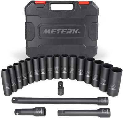 20Pcs 12" Drive Deep Impact Socket Set Drive Metric Wrench Socket Deep Impact Socket Pneumatic Wrench Head Tire Removal Tools