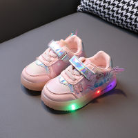 children cartoon Light up casual shoes princess girl soft bottom sports shoes students baby LED light shoes