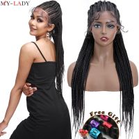 My-Lady Long Synthetic Box Braids Lace Front Wig With Baby Hair Ponytail Cornrow Braided Lace Wigs Brazilian Braids Wig Afro Wig Wig  Hair Extensions