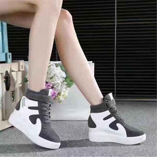 MAX Women Wedge Shoes Casual Platforms MID Heels Korea Fashion Sneakers Lace up 