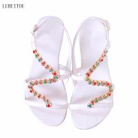 2023 NEW Women`s Summer Bohemia Diamond Sandals Women Beach Rhinestone Shoes Casual Holiday Boho Peep Toe Slipper Plus Size