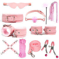 ชุดของเล่นเซ็กซ์สำหรับคู่รัก PU Sex Set Handcuffs Sex Games Whip Gag Shackles Collar Fluff Stick Clamp For Couples