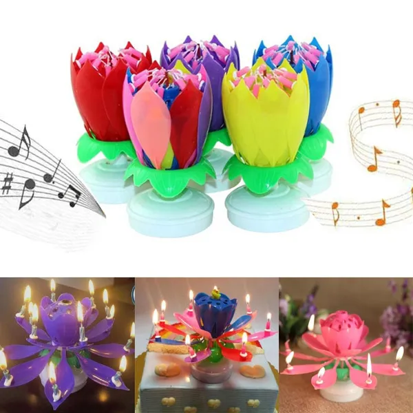 Musical Lotus Flower Rotating Birthday Candle Light Lazada PH