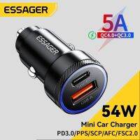 Essager 54W ที่ชาร์จแบตในรถ USB 5A ชาร์จอย่างรวดเร็ว QC 3.0 PD 3.0 SCP AFC เครื่องชาร์จโทรศัพท์ในรถยนต์ชนิด C USB เหมาะสำหรับ Huawei ที่เหมาะกับ Samsung ที่เหมาะสมกับ Xiaomi