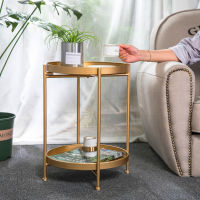 Nordic Simple Iron Double-layer Small Tea Table Corners Round Coffee Table Lving Room Mini Sofa Side Table