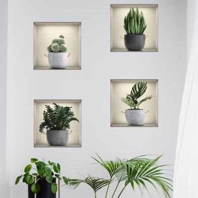 4pcs Plant Pattern Wall Sticker  Self Adhesive PVC Wall Art Decal For Living Room  Bedroom  Office
