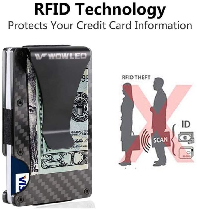 กระเป๋าเงินผู้ชายเรียบง่าย-คาร์บอนไฟเบอร์ที่ใส่บัตรเครดิต-rfid-บล็อกกระเป๋าสตางค์โลหะคลิปหนีบเงินบัตรป้องกัน