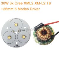 ไฟฉาย DIY 3 *Cree XM-L2 High Power LED Emitter Cool White Neutral White Warm White 50Mm 12V 26Mm 5 Modes Driver