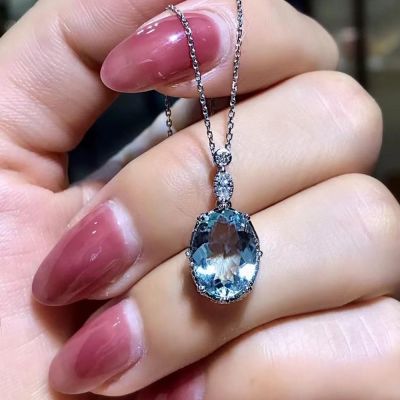 Colored Blue Cubic Zircon Pendant Necklace Silver Color Chain Fashion Women 39;s Neck Accessories Fancy Gift Trendy Jewelry