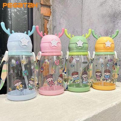 Kids Water Sippy Cup Antler Creative Cartoon Baby Cups with Straws Leakproof Water Bottles Outdoor Childrens Cup