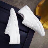 【Spot goods】 new womens PU leather solid color white shoes casual sports comfortable breathable beef tendon bottom