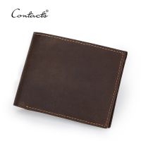 ZZOOI CONTACTS Men’s Short Wallet RFID Crazy Horse Leather Wallets Man Bifold Casual Zipper Coin Purse Credit Card Holders Money Clip