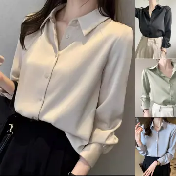 Huilishi S-XXL Plain White Long Sleeve Blouse For Officewear For