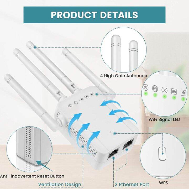 ตัวขยายเครื่องทวนสัญญาณไร้สายสีดำเข้ม5กิกะเฮิร์ตซ์1200mbps-ตัวกระจายวายฟายตัวกระตุ้นเครือข่าย2-4g-pengulang-sinyal-j76