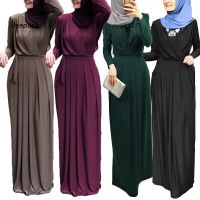 （A Simple）✳ LYQ-Muslim Abaya Dress Women Long Sleeve Belt Waist Tight Large Hem Jilbab Kaftan