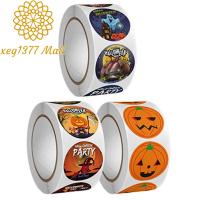 XEG1377 500 pcs/roll Pumpkin emote สติกเกอร์ฟักทองฮาโลวีน กาวในตัว กาวไม่แห้ง ป้ายฮาโลวีน น่ารักน่ารักๆ โกสต์ผี ของตกแต่งงานปาร์ตี้