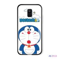 เคสมือถือเคสโทรศัพท์เคส  Samsung Galaxy A6 2018 A6 PLUS A6+ 2018 A7 2018 A750 Luxury การ์ตูน DORAEMON เคสมือถือลายแมว Glossy กระจกเทมเปอร์กลับเคสห่อหุ้มเคสโทรศัพท์