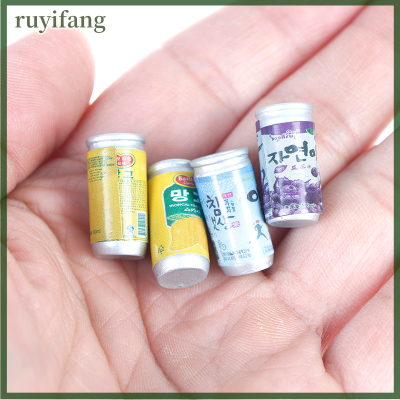 ruyifang 4pcs 1:12 dollhouse Miniature drink cans Fou ตุ๊กตาบ้านครัวตกแต่ง